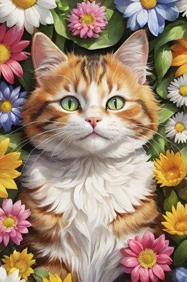 Cat And Flowers